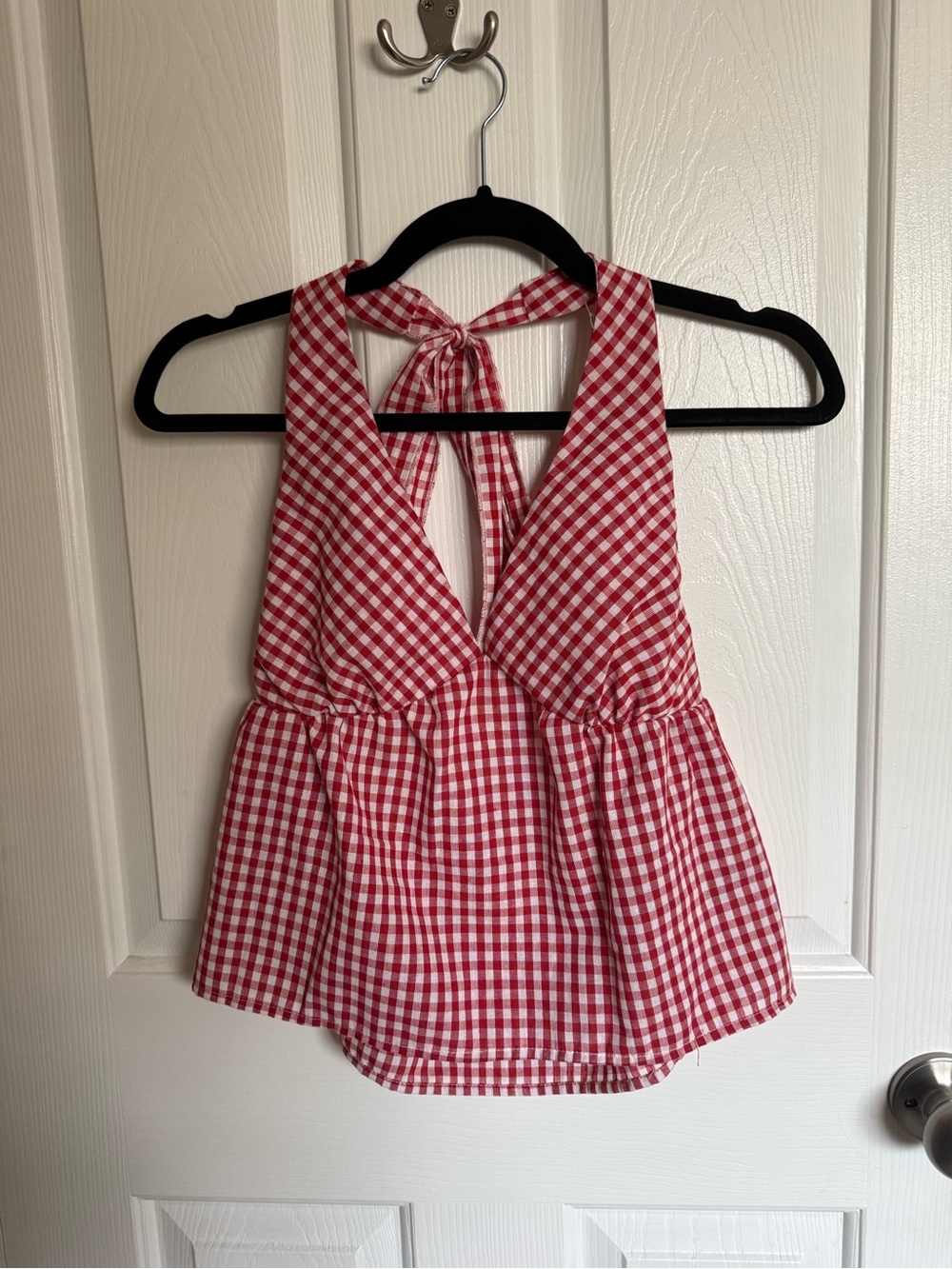 Women’s Red Gingham Halter Peplum Top